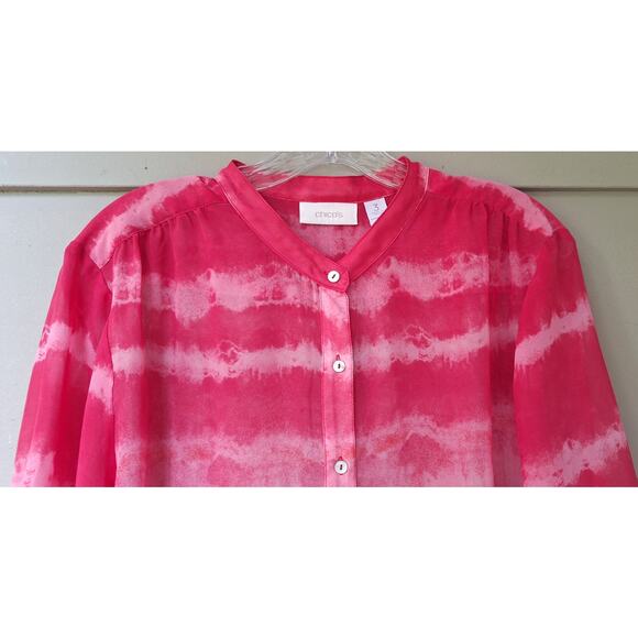 Chico's Semi Sheer 3/4 sleeves Pink-Orange Sunset Shirt Blouse Top Size 3 = XL - Picture 4 of 10